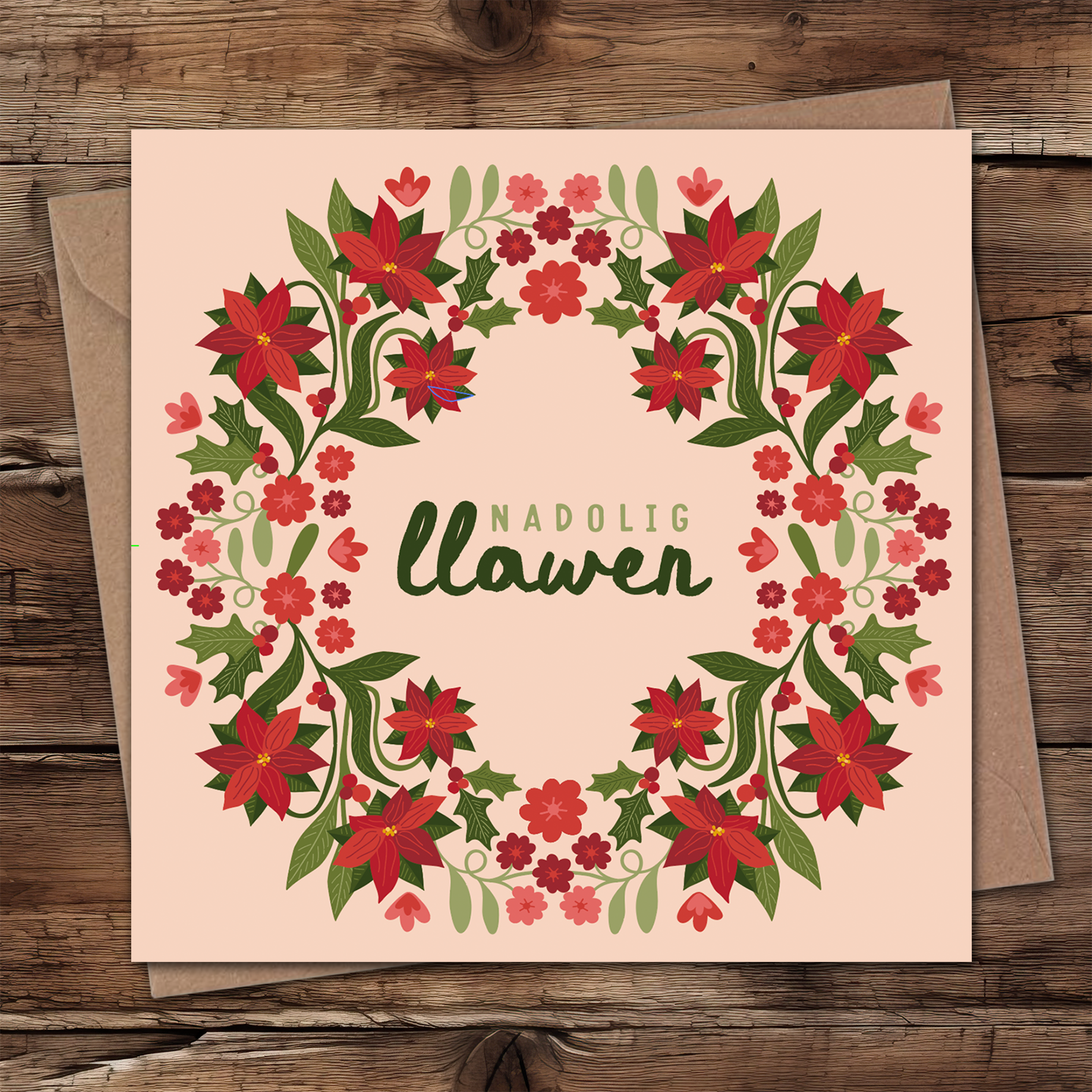 Berry wreath Welsh Christmas card – Max Rocks