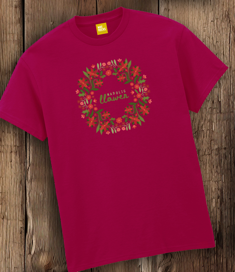 Nadolig Llawen Berry Wreath Tshirt / Red