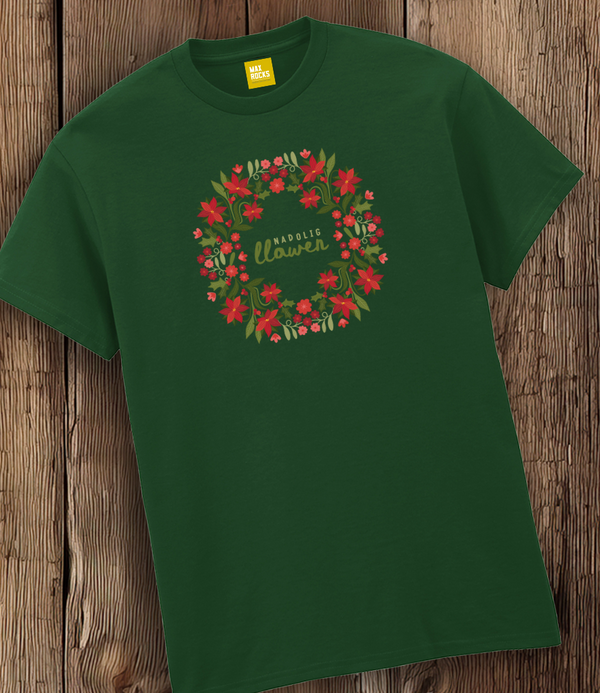 Nadolig Llawen Berry Wreath Tshirt / Green