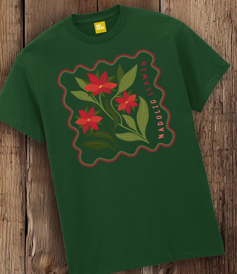 Nadolig Llawen Poinsettia Trio Tshirt / Green