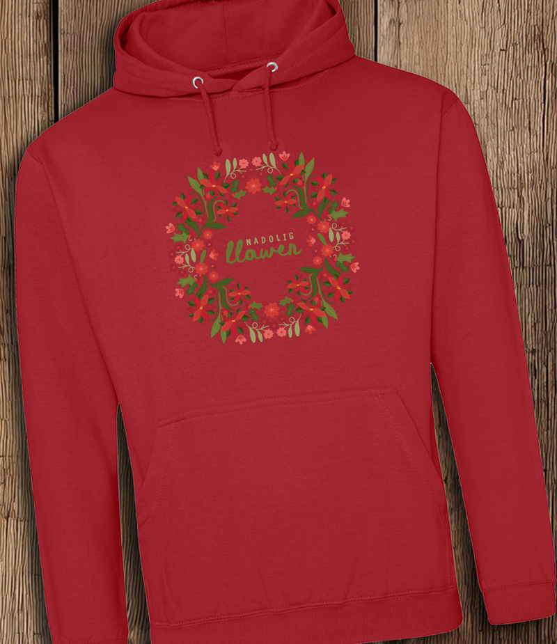 Nadolig Llawen Berry Wreath Hoodie / Red
