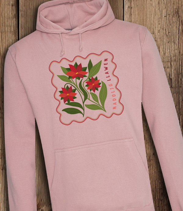 Nadolig Llawen Poinsettia Trio Hoodie / Pink