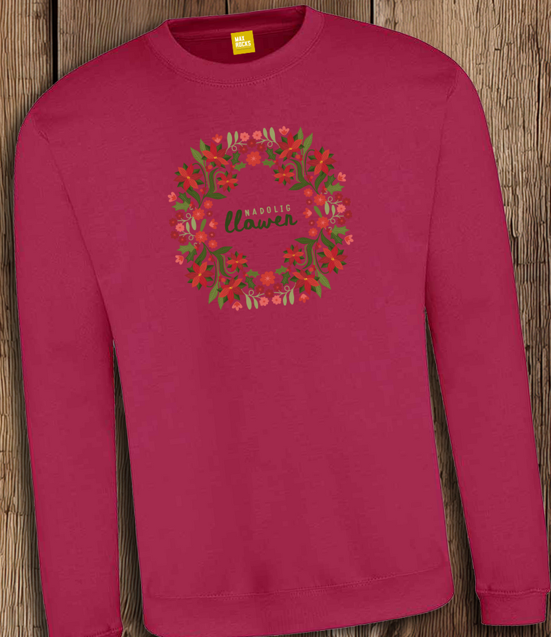 Nadolig Llawen Berry Wreath Sweatshirt / Red