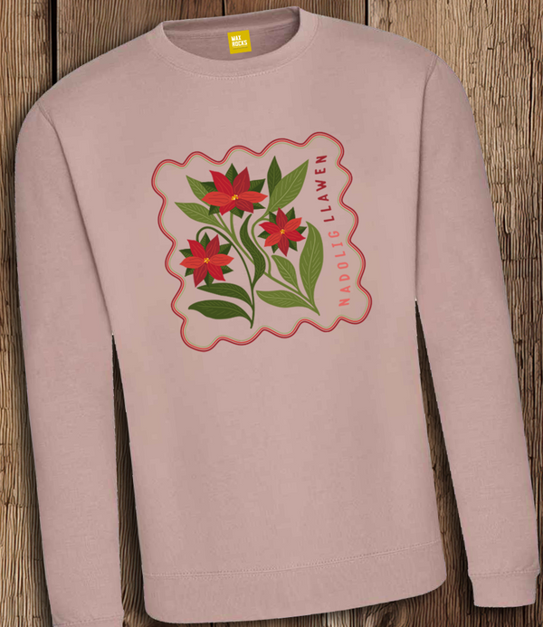 Nadolig Llawen Poinsettia Trio Sweatshirt / Pink