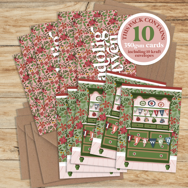 Nadolig Floral Dresser Welsh theme A7 card packs