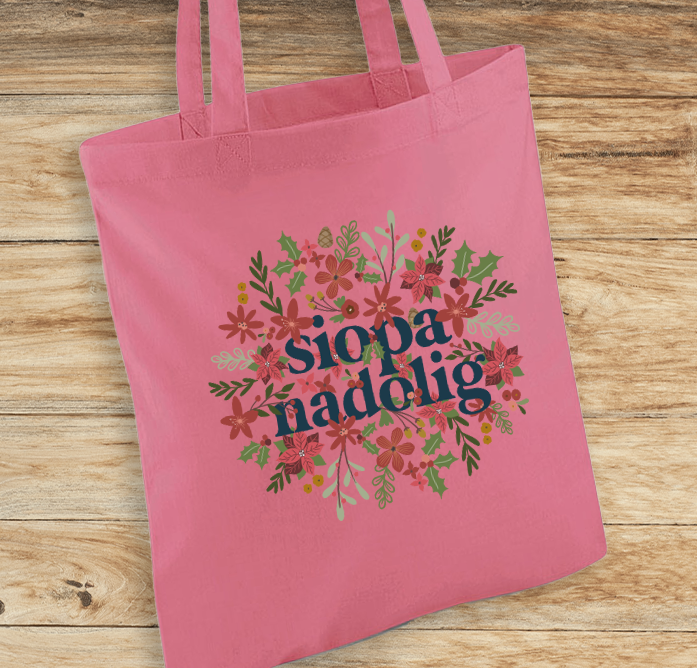 Siopa Nadolig Christmas welsh tote bag with long handles