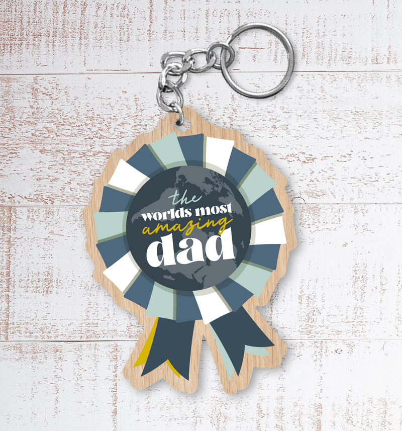 The World's most amazing Dad rosette Painted Wooden Keyring