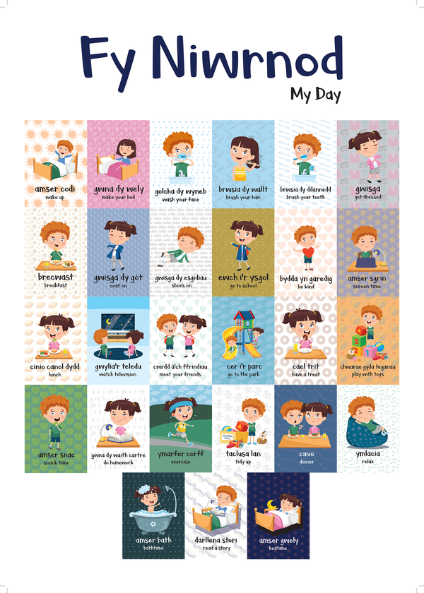 A2 Fy Niwrnod // My Day Welsh Translation Print for Children's Bedroom or Playroom - Max Rocks