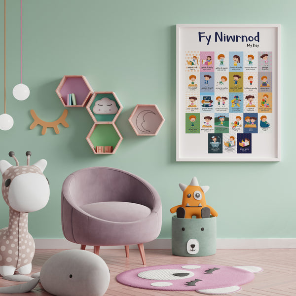 A2 Fy Niwrnod // My Day Welsh Language Print for Children's Bedroom or Playroom