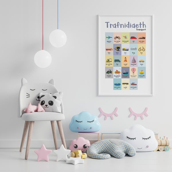 A2 Trafnidiaeth // Transport Welsh Language Print for Children's Bedroom or Playroom