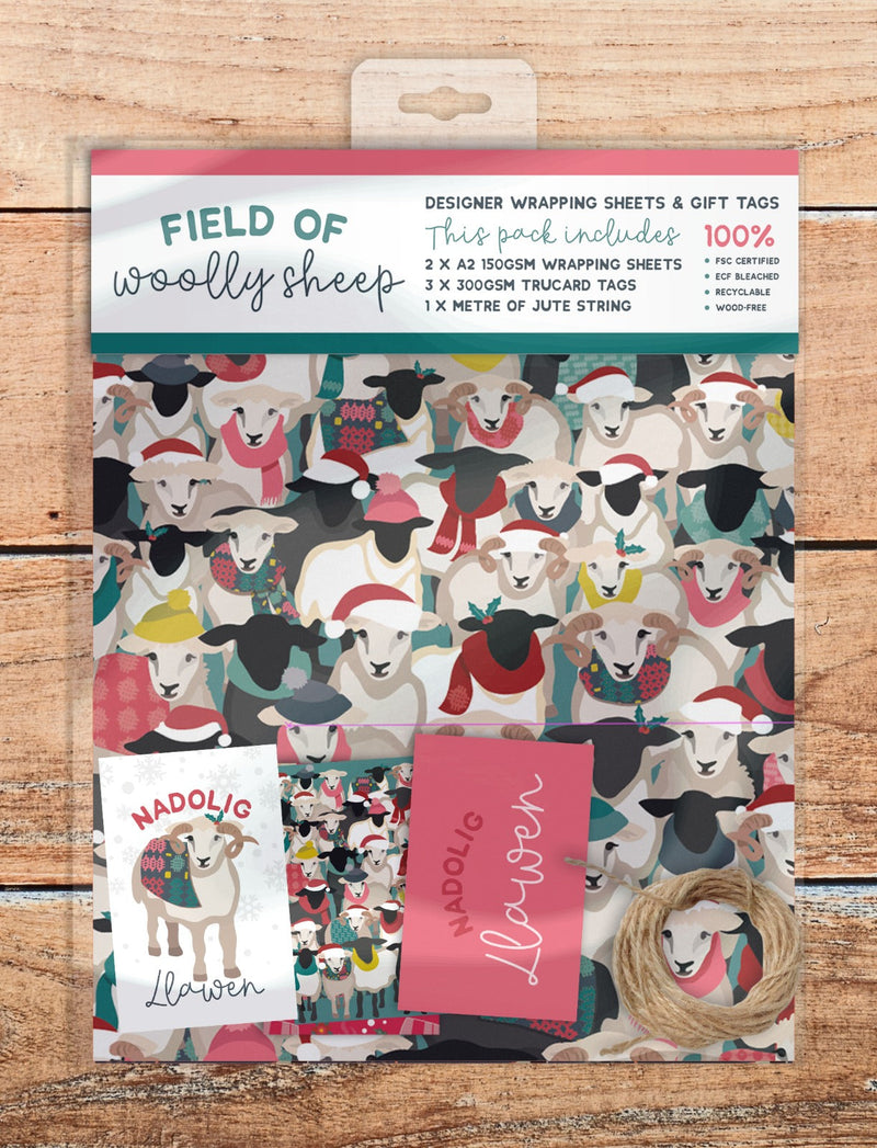 Field Of Woolly Sheep Designer Wrapping Paper Sheets and Tags