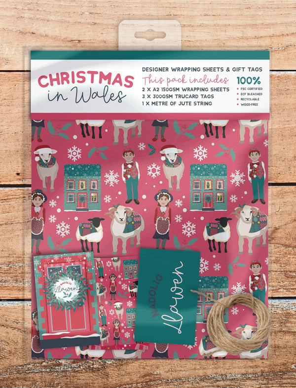Christmas In Wales Designer Wrapping Paper Sheets and Tags
